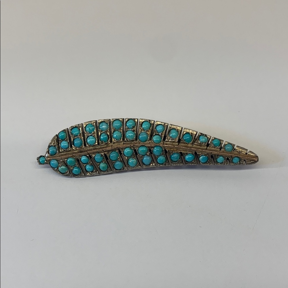 Vintage Turquoise Feather Brooch